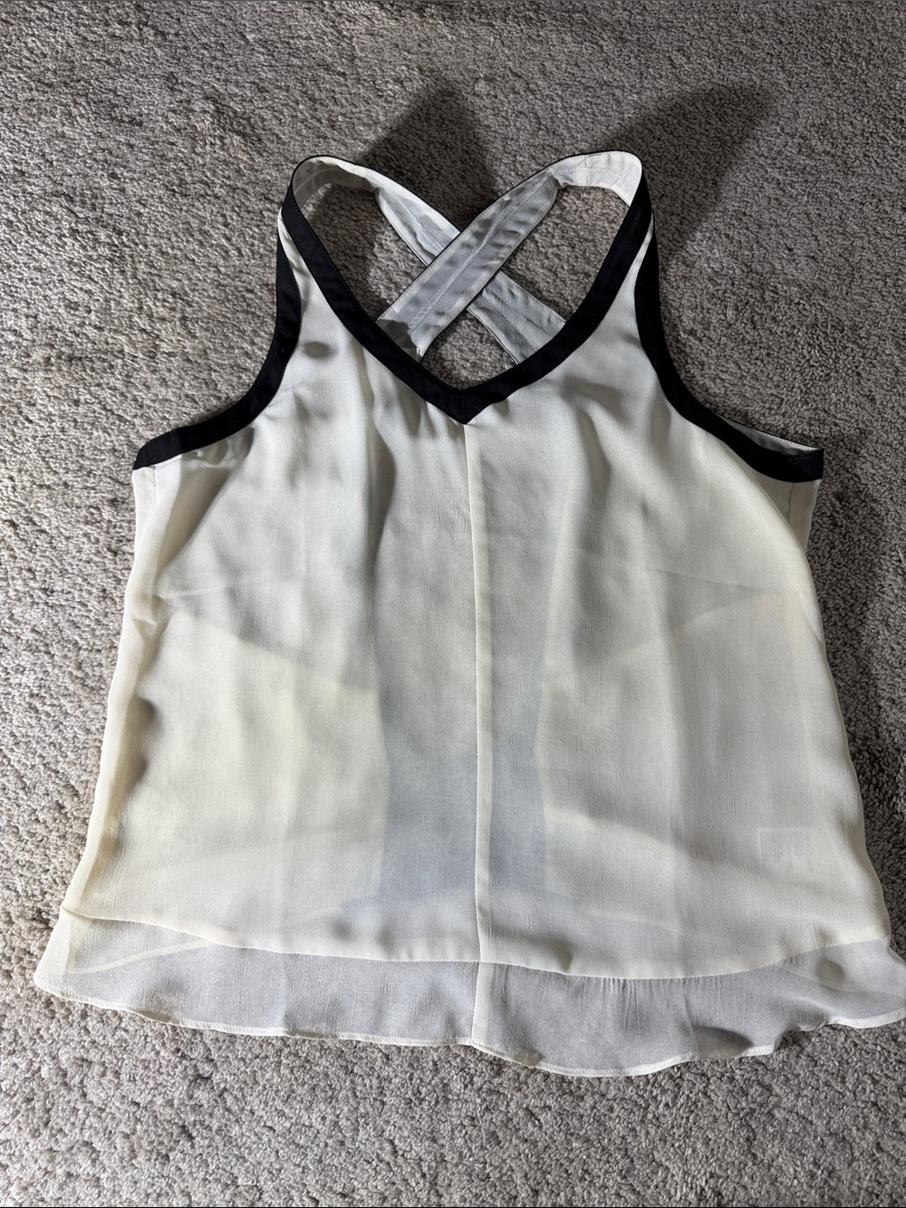 silence + noise Cream Chiffon V-Neck Cami with Black Trim
